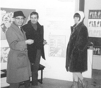 KARY LASCH AND ONE OF THE AUSTRIAN ARTIST BROTHERS STEFFE  left.  at TURE SJOLANDERS EXHIBITION 1965.